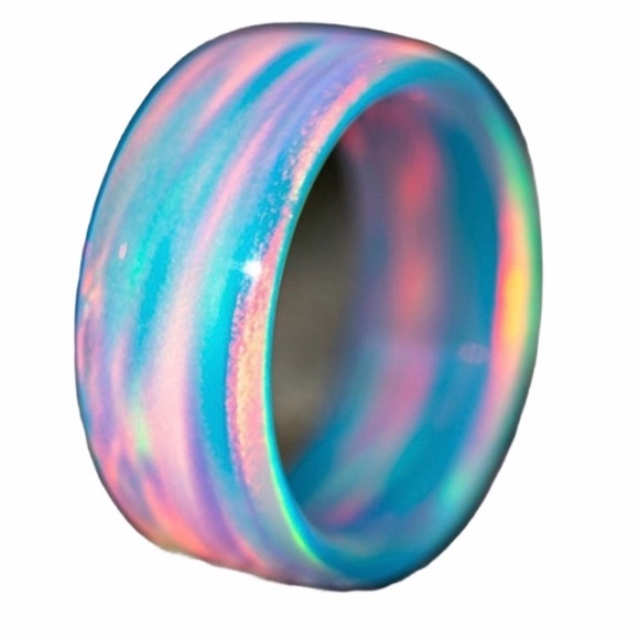 ❌SOLD ❌New Blue Cloud Fire Opal Handmade Band Ring for Necklace or Hand - Picture 11 of 15